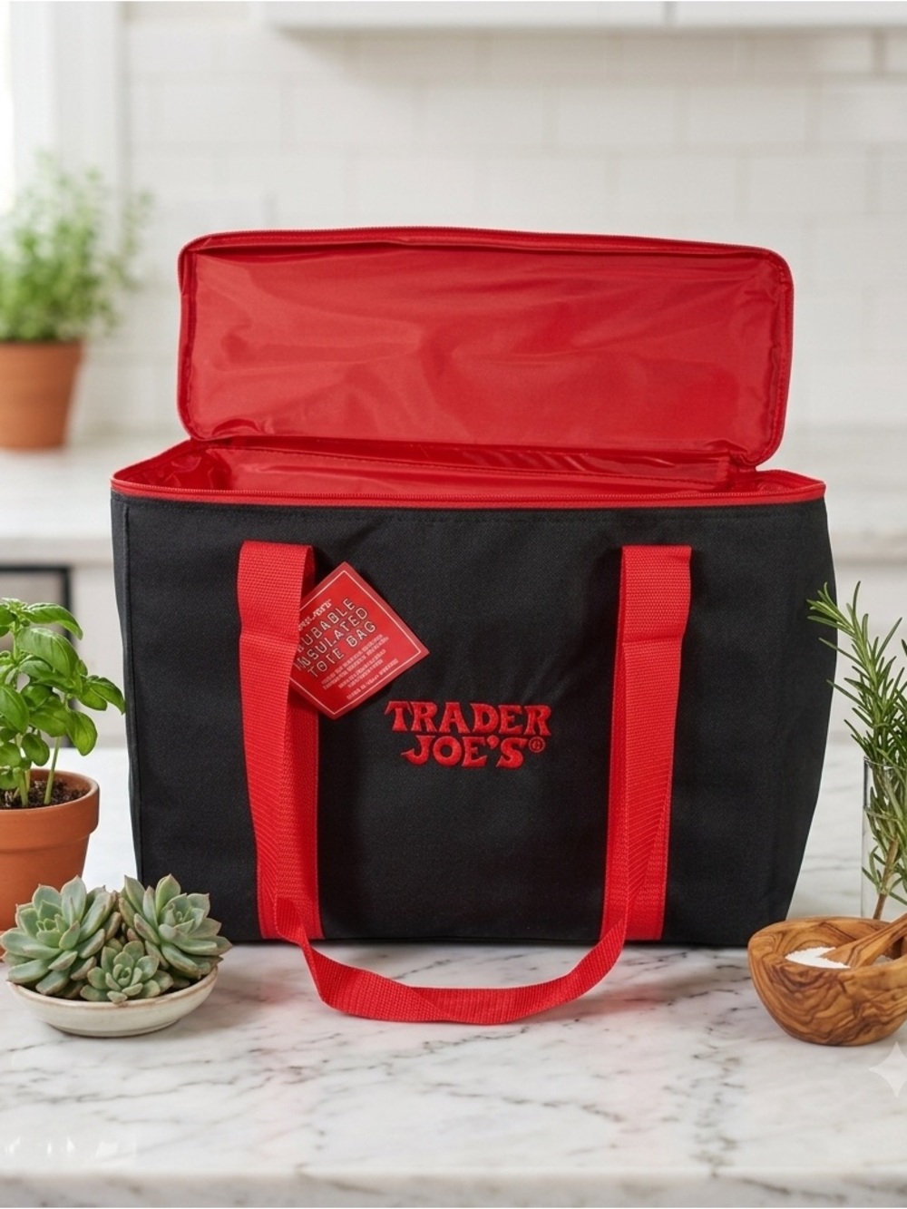 Trader Joe's Black and Red Insulated Tote - Reusable Cooler Bag